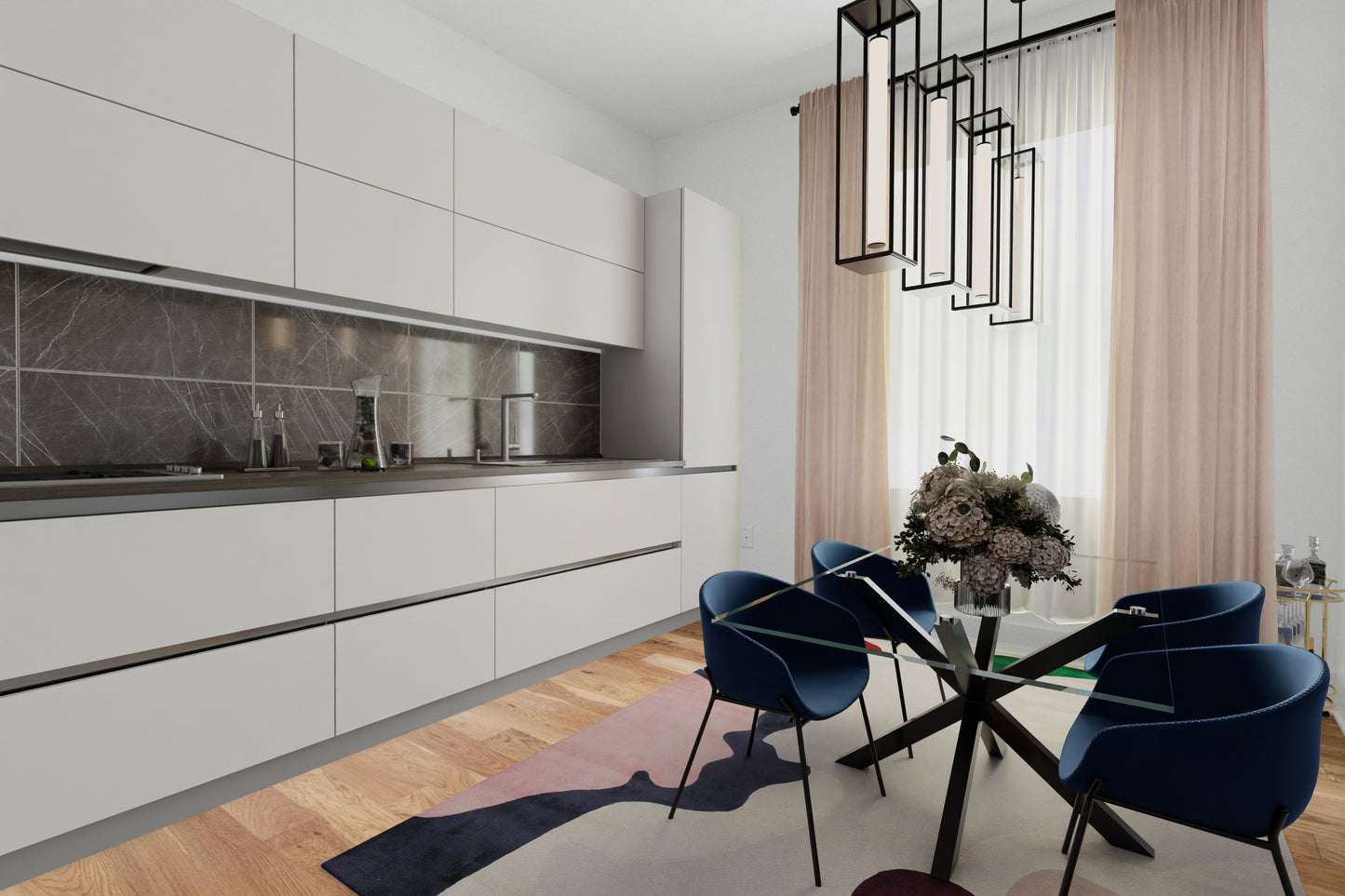 Open-plan room (kitchen, dining room, living room)